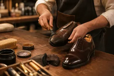 Sapateiro reformando sapatos sociais em São José.